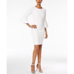 Calvin Klein 3/4‎ Bell Sleeve White Knee Length Sheath Dress Women's Size 10